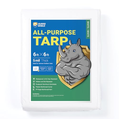 GUARD SHIELD Tarp White 6x6 Feet Multi Purpose Waterproof Poly Tarp Cover 5mil
