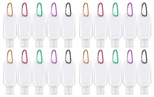 Travel Bottles with Keychain (20 Pcs), 1oz (30ml) Portable Plastic Leakproof Squeeze Bottles with Flip Cap - Empty Refillable Containers for Hand Sanitizer Shampoo Conditioner Body Wash Liquid