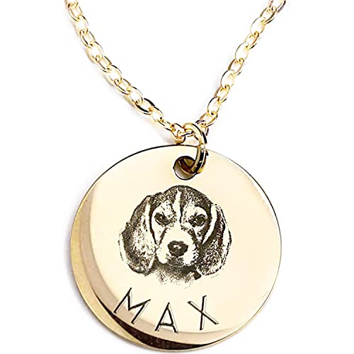 MignonandMignon Personalized Dog Necklace for Women Memorial Gifts for Mom Pet Portrait Custom Cat Name Unique Animal Picture Christmas Gift -LCN-AP (Gold)