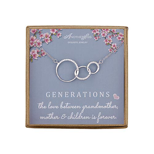 Generations Necklace for Grandma Gift - Sterling Silver Infinity 3 Circle CZ Necklace Mom Granddaughter Grandson Mothers Day Jewelry Birthday Gifts