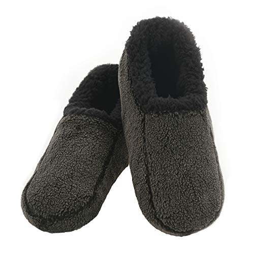 Snoozies Mens Two Tone Fleece Lined Slippers - Comfortable Slippers for Men - Black - Large