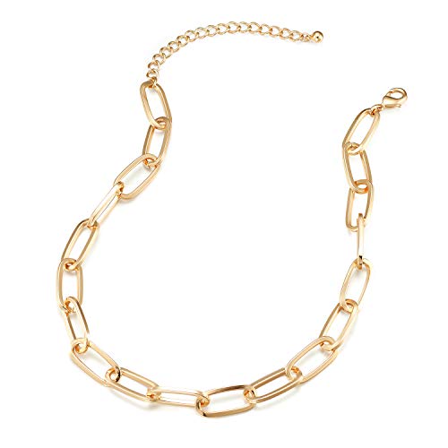 LANE WOODS Chunky Chain Link Necklace for Women 14K Gold Plated Paperclip Link Choker (15' Chain)……