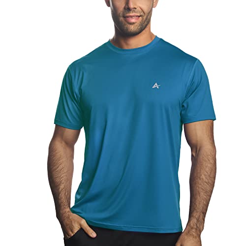 Arctic Cool Men’s Crew Neck Instant Cooling Moisture Wicking Performance UPF 50+ Short Sleeve Shirt | Lightweight Breathable Tshirt for Running, Workout, Exercise, Fishing, Glacier Blue, XL