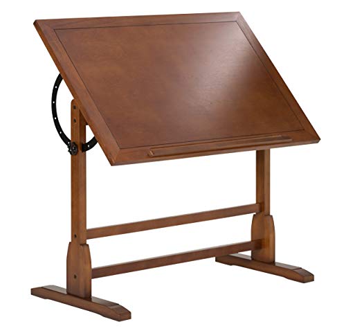 Studio Designs Vintage Drafting Table - Antique Design Solid Wood Drafting Table with Built-In Pencil Groove and Pencil Ledge - Angle Adjustable Work Surface