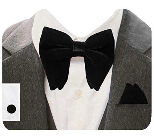 GUSLESON Solid Black Bow Ties For Men Velvet Pre-tied Bowtie and Pocket Square Cufflink Sets Adult Gifts (0571-18)