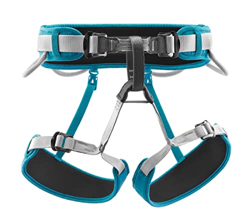 PETZL CORAX Harness - Versatile and Fully Adjustable Rock Climbing, Ice Climbing and Mountaineering Harness - Turquoise - Size 1