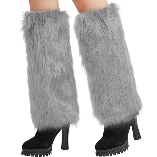 Nanxson Womens Fur Leg Warmer Winter Furry Long Boot Cuffs Cover TTW0034 (Gray)