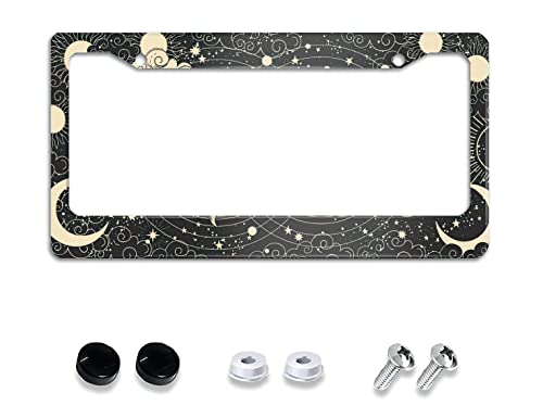 Smoaffly Moon Sun License Plate Frames for Car Decorative Aluminum Car Tag with 2 Holes and Screws Caps,Car Plate Frame for US Canada Vehicles Standard Gifts for Women Men 12''x6''
