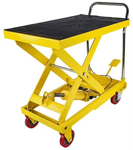 JEGS Hydraulic Lift Cart 1100 LBS Capacity - Adjustable Hydraulic Scissor Lift Table 10.5” to 31” in Height - Foot-Operated Hydraulic Lift Table with Locking Wheels - Steel Hydraulic Table Cart