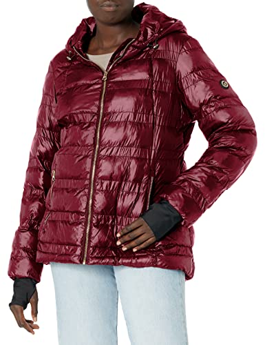 Jessica Simpson Women's Nylon Puffer Jacket, Packable Merlot, M