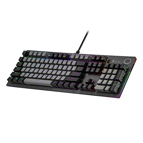 Cooler Master CK352 Full Mechanical Gaming PC Keyboard, Click Blue Switches, Customizable RGB Illumination and Lightbars, Sandblasted Aluminum Top, Dual Keycap Scheme, QWERTY (CK-352-GKML1-US)