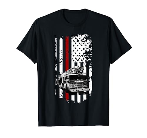 Fireman American Flag Firetruck Rescue Vehicle Gift for Men T-Shirt