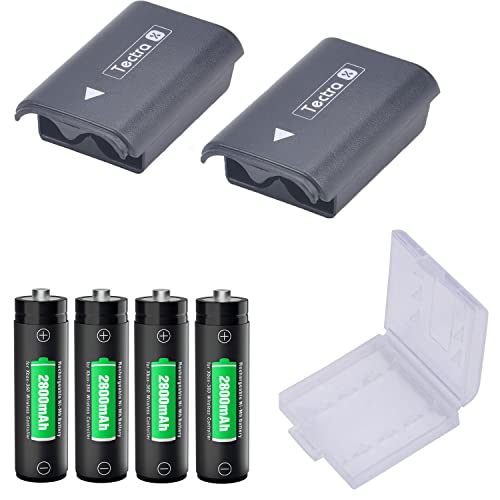 Tectra Battery with Covers for Xbox 360, 4pcs AA Ni-MH Rechargeable Battery Pack + 2pcs Battery Back Covers Holders for Xbox 360 Wireless Controller