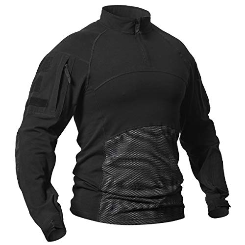 CARWORNIC Men's Tactical US Army Military Assault Combat Shirt Training Black Airsoft T Shirt