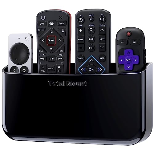TotalMount Hole-Free Remote Holder – Eliminates Need to Drill Holes in Your Wall (Premium Black Holder for 3 or 4 Remotes)