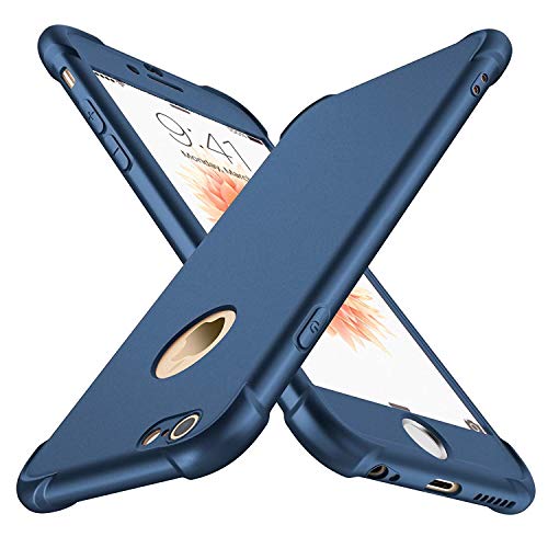ORETECH iPhone 6 Case, iPhone 6s Case, with [2X Tempered Glass Screen Protector] 360° Full Body Heavy Duty Shockproof Anti-Scratch Rubber Silicone Case for iPhone 6/6s 4.7 inch -Blue