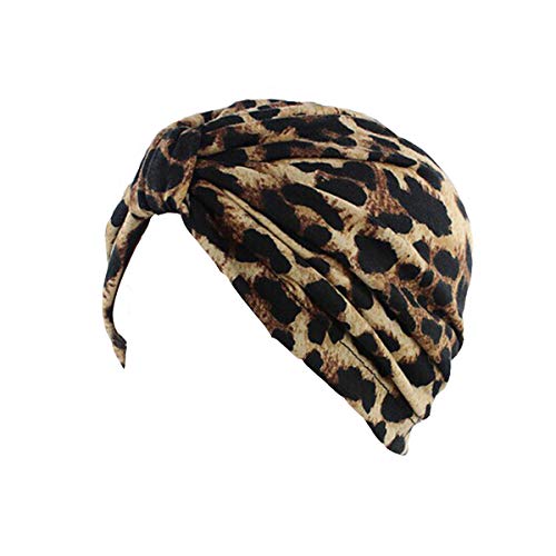 Ever Fairy Womens Floral Print Turban Chemo Sleep Cap,Turban Hat Cap Hair Wrap (Printed Leopard)