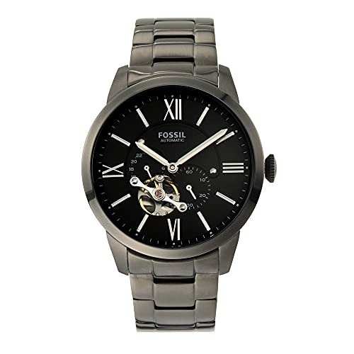 Fossil Men's Townsman Automatic Stainless Steel Two-Hand Skeleton Watch, Color: Smoke (Model: ME3172)