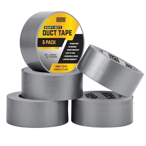Lockport 5-Pack Silver Duct Tape - 90ft x 2in - 5 Roll Multi Pack Heavy Duty Duct Tape - Duct Tape Heavy Duty Waterproof - Gray Duct Tape Bulk for B2B, Home Use, DIY, Projects and Repairs