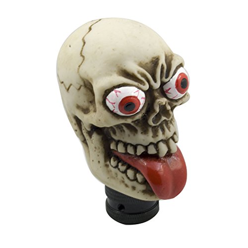 Mavota Stick Shift Knob Skull Shifter Knob Red Tongue with Big Eyes Style Skull Manual Automatic Gear Shift Knobs Off-White