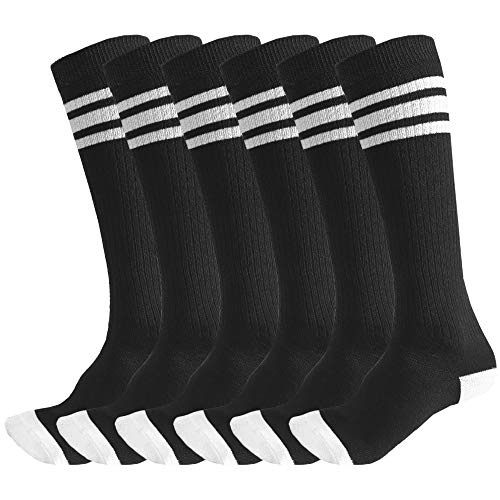 3 Pairs of juDanzy Knee High Boys or Girls Stripe Tube Socks for Soccer, Basketball, Uniform and Everyday Wear (6-10 Years, Black With White Stripes (3 Pairs))