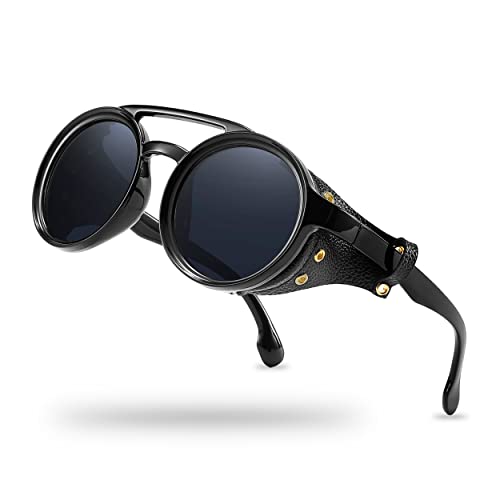 Technigadgets Finnegan Steampunk Retro Sunglasses (Polarized Black Grey)