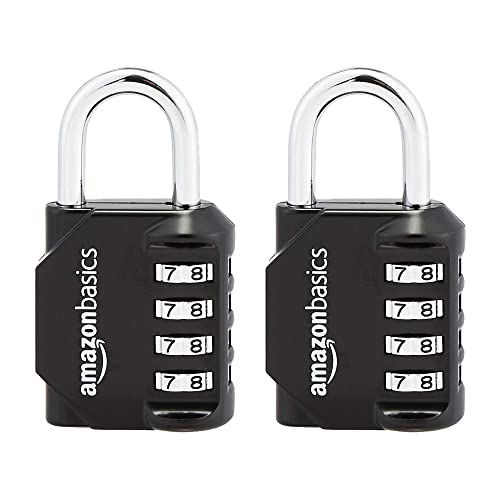 Amazon Basics 4-Digit Combination Lock, Black, 2-Pack