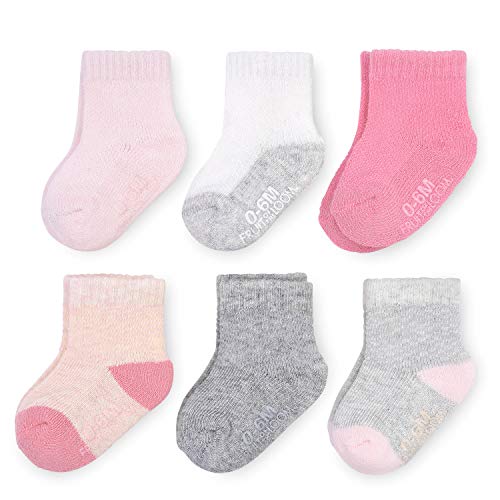Fruit of the Loom Baby 6-Pack All Weather Crew-Length Socks, Mesh & Thermal Stretch - Unisex, Girls, Boys (12-24 Months, Pink)