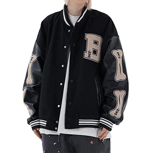 Aelfric Eden Men's Varsity Jackets Y2k Bone Graphic Baseball Bomber Jacket Women Vintage Black Letterman Jacket