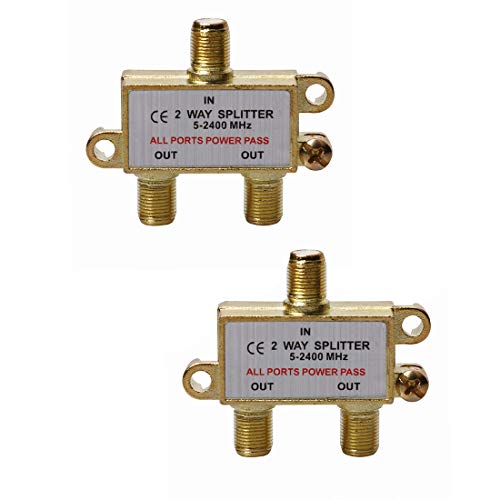WEVZENEY 2-Way Coaxial Cable Splitter, 2.4 Ghz 5-2400 MHz, Works with STB TV, Satellite, High Speed Internet, Antenna and MoCA Network, Gold Plated Connectors, Corrosion Resistan,2-PACK
