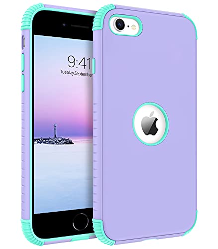 BENTOBEN iPhone SE 2022 Case, iPhone SE 2020 Case, iPhone SE Phone Case, 2 in 1 Slim Fit Shockproof Hybrid Soft TPU Bumper Hard PC Girls Women Men Cover for iPhone SE 3rd Gen/2rd Gen 4.7',Purple/Green