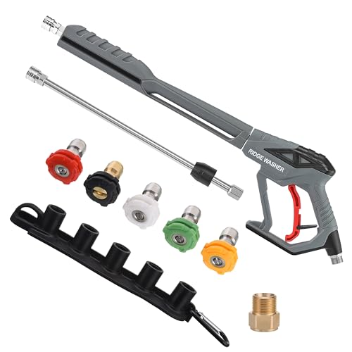 RIDGE WASHER Pressure Washer Gun with Replacement Extension Wand, High Power Washer Spray Gun, M22 Fitting, 5 Nozzle Tips with Nozzle Holder, 42 Inch, 4000 PSI