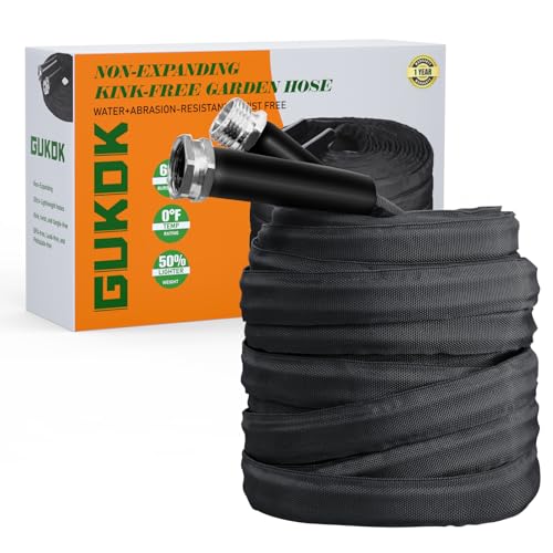 GUKOK Non-Expanding Garden Hose, Ultra Lightweight, Abrasion Resistant, Flexible, Durable, Kink-Free Garden Hose, RV, Marine and Camper Hose, 50-Feet