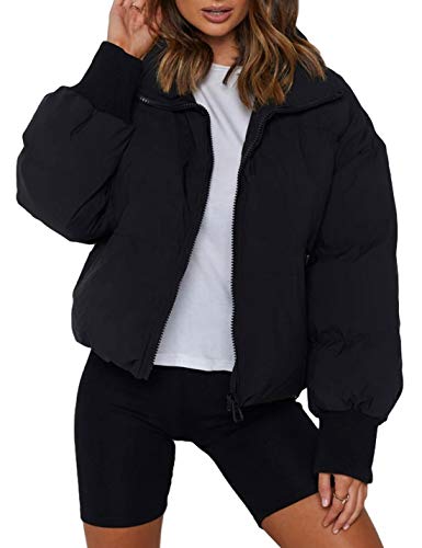 UANEO Puffer Jacket Womens Oversized Cropped Puffy Quilted Winter Jackets Coat (Black-M)