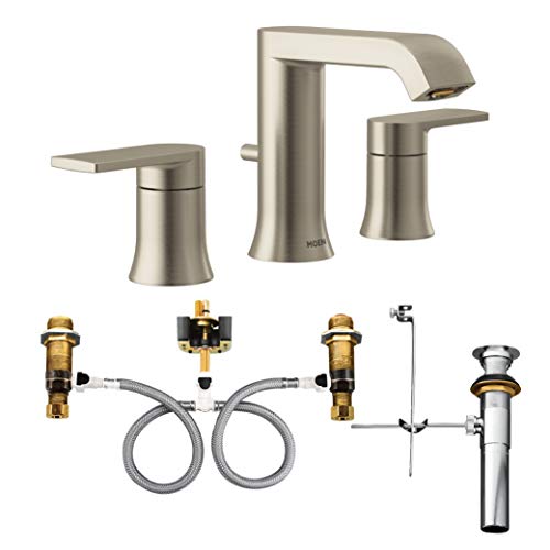 Moen T6708BN-9000 Genta Two-Handle Widespread Bathroom Faucet with Valve, Brushed Nickel