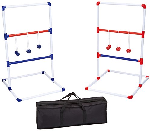 Amazon Basics Ladder Toss Outdoor Lawn Game Set with Soft Carrying Case, 2 Count, Full Size, Blue,Red, 22' x 26' x 38'