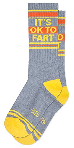 Gumball Poodle IT'S OK TO FART Socks Make A Statement, Unisex Gym Sock: Gray, Orange and Yellow