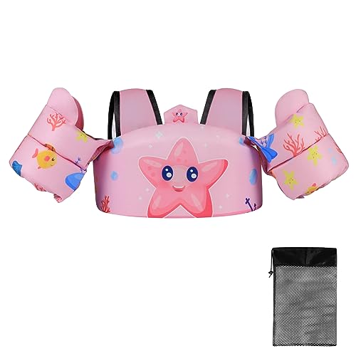 NEOELASIEN Kids Swim Vest for Children Learn Swimming Training, Toddler Swim Vest with Shoulder Harness Arm Wings for 22-66 lbs Boys/Girls Sea Beach Pool (Pink Starfish)