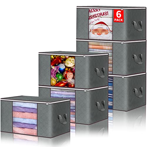 Clothes Storage Bags Foldable Blanket Storage Bins for Closet Organizers Storage Containers with Durable Handles Thick Fabric for Clothing Comforter Blanket Bedding Organization and Storage 6 Pack