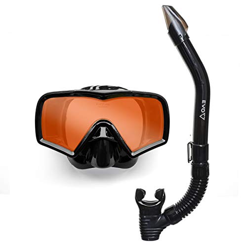 EVO Hi Definition Mask and Snorkel Combo - Single Lens - Snorkel Mask Adult - Scuba Mask and Snorkel Set Adult - Scuba Diving Mask with Valve - Dive Mask - Scuba Diving Accessories - Scuba Gear