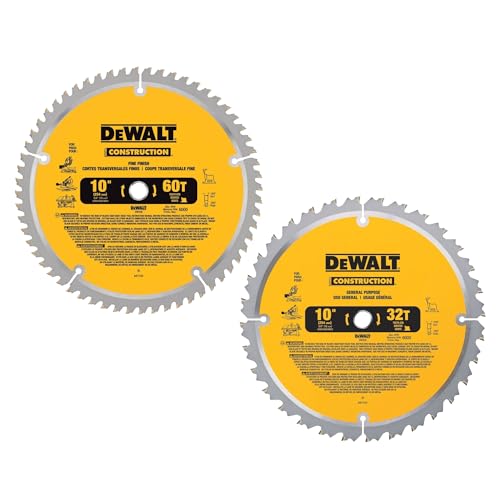 DEWALT 10-Inch Miter Saw Blades/Table Saw Blades, 2-Blade Combo, 60-Tooth & 32-Tooth Pack (DW3106P5)