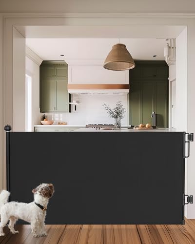 Cumbor Retractable Baby Gates for Stairs, Family Choice Award Winner-Extends up to 55' Wide Mesh Dog Gate for The House, 34' Tall Safety Child Gates for Doorways,Pet Gate Indoor & Outdoor, Black