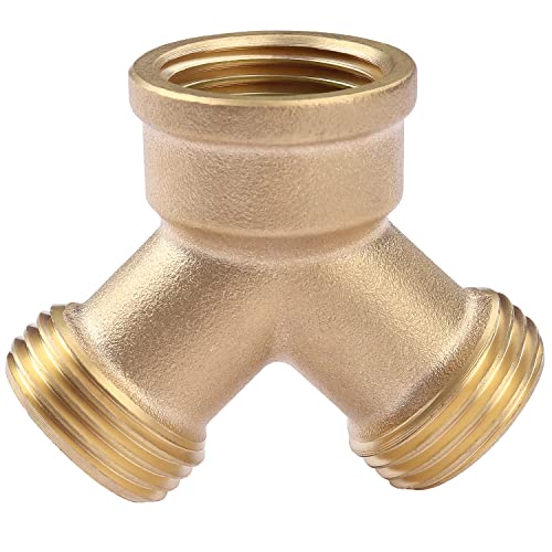 ADSANO Heavy Duty Brass 2-Way Y-Valve Garden Hose Splitter, Washing Machine Hose Y-Splitter, Standard 3/4' Garden Hose Thread, Plus 2 Silicone Washers and 1 Sealing Tape