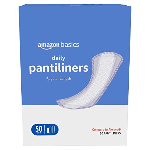 Amazon Basics Daily Pantiliner, Regular Length, Unscented, 50 Count, 1 Pack (Previously Solimo)