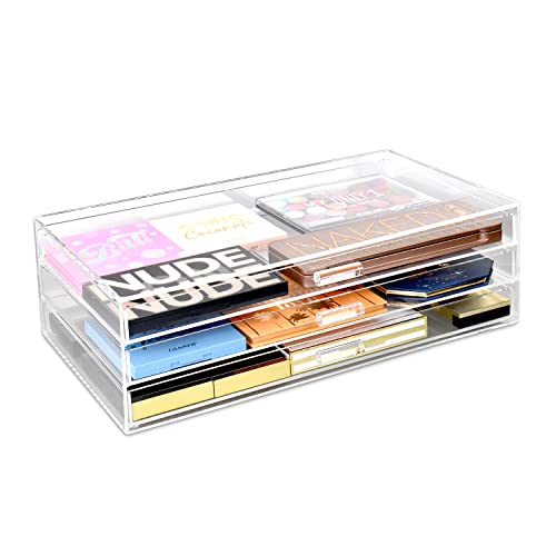 Ikee Design Premium Acrylic Organizers Clear Large 3 Drawer Organizer Makeup Cosmetic Storage Organizer Jewelry Display Organizer,Ideal for Vanity,Bathroom,Desktop,14.5 W x 8.25 D x 4.5 H in