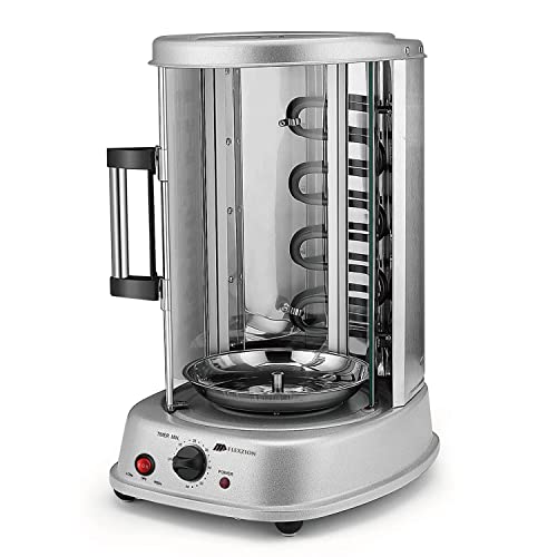 Flexzion Vertical Rotisserie Oven Grill - Countertop Shawarma Machine Kebab Electric Cooker Rotating Oven, Stainless Steel Roaster w/Bake Ware Kebob Skewers Stain Resistant Rotisserie Machine