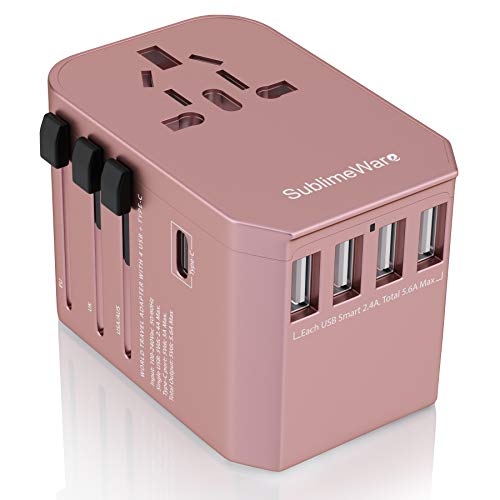 Power Plug Adapter - International Travel (w/5 USB Ports and USB Type C)- Work 150+ Countries - 220 Volt Adapter - Travel Adapter - Type C A G I A/C - UK Japan China Europe