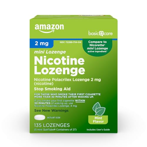 Amazon Basic Care Mini Nicotine Polacrilex Lozenge, 2 mg (Nicotine), Mint Flavor, 135 Count