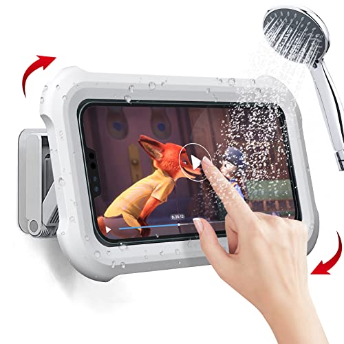 Upgraded 480° Rotating Shower Phone Holder Waterproof Case with Touch Screen,OOLYICO Shower Accessories Guardian Buddy Holder Wall Mount Shelf in Bathroom Bathtub for 4' - 7' Cell Phone