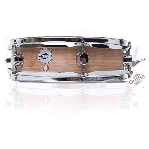 Piccolo Snare Drum 13' x 3.5' by GRIFFIN | 100% Poplar Shell with Oak Wood Finish & Coated Drum Head | Professional Marching Drummers Deluxe Percussion Instrument with Bright Tone & Brilliant Attack